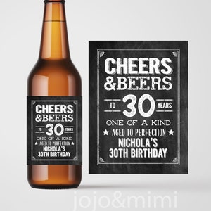 Personalized 'CHEERS & BEERS to 30 Years' Printable 30th Birthday Beer Bottle Label Digital File Birthday Bottle Label or Tag Over The Hill