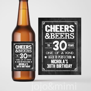 Personalized &#39;CHEERS & BEERS to 30 Years&#39; Printable 30th Birthday Beer Bottle Label Digital File Birthday Bottle Label or Tag Over The Hill