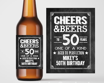 Personalized 'CHEERS & BEERS to 50 Years' Printable 50th Birthday Beer Bottle Label Digital File Birthday Bottle Label or Tag Over The Hill