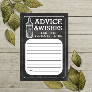Tarjeta imprimible instantánea 'Consejos y deseos para los futuros padres' de 5 x 7 para baby shower con pizarra imprimible Deseos y consejos para los futuros padres