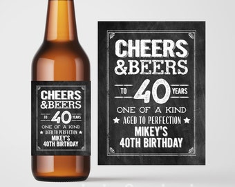 Personalized 'CHEERS & BEERS to 40 Years' Printable 40th Birthday Beer Bottle Label Digital File Birthday Bottle Label or Tag Over The Hill