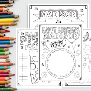 Personalized PIZZA HAPPY BIRTHDAY Printable Coloring Pages Activity Sheets Birthday Party Pizza Birthday Pizza Theme Coloring Pages