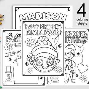 Personalized SPA HAPPY BIRTHDAY Printable Personalized Coloring Sheets Birthday Coloring Page Birthday Party Activity Spa Makeover Sleepover