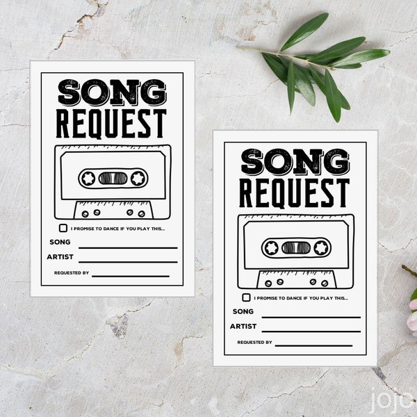 Instant 'SONG REQUEST' Card Printable Song Request Card  for Wedding or Event RSVP with a Song Dance Party 80's Party Cassette Tape Karoake