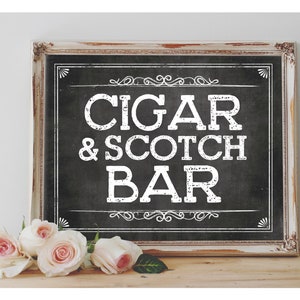 Instant 'CIGAR and Scotch BAR' afdrukbaar bruilofts- of evenementfeest afdrukbaar schoolbord bord sigaar en whisky Loungebar