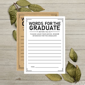 Tarjeta imprimible INSTANTÁNEA 'Palabras para el graduado' con consejos, sabiduría o deseos de graduación, 5 x 7, para fiestas, para fiestas de graduación, para la clase