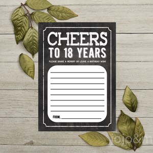 Instant 'CHEERS tot 18 jaar' afdrukbare verjaardagswens of favoriete geheugenkaart 5x7 partij afdrukbaar schoolbord 18e verjaardag herinneringen