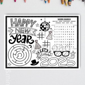New Year&#39;s Eve Placemat 2025 Activity Sheet NYE Coloring Tic Tac Toe Activity New Years Resolution  Instant Download