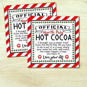 Hot Cocoa BOMB Elf Hot Cocoa Tag Square Printable Tag or Label Christmas Elf Ideas Hot Chocolate Bomb
