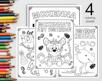 Personalized JUNGLE HAPPY BIRTHDAY Printable Personalized Coloring Sheets Birthday Coloring Page Birthday Party Activity Safari Jungle Theme