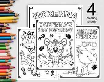 Personalized JUNGLE HAPPY BIRTHDAY Printable Personalized Coloring Sheets Birthday Coloring Page Birthday Party Activity Safari Jungle Theme