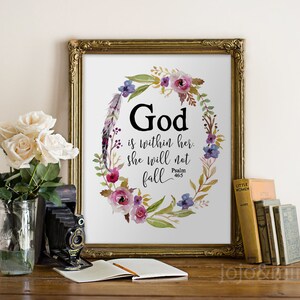 Printable &#39;God is within her, she will not fail&#39; Psalm 46:5 Scripture Art Digital Art Printable Nursery Wall Art Home Decor Bible Verse