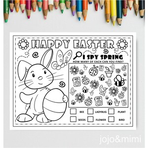 EASTER Kids Printable Activity Sheet Easter Coloring Page Instant Download Easter Placemat I Spy Spring Coloring Easter Fun Coloring
