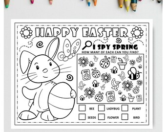 EASTER Kids Printable Activity Sheet Easter Coloring Page Instant Download Easter Placemat I Spy Spring Coloring Easter Fun Coloring