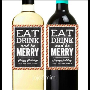 EAT DRINK and be MERRY personalisiertes Urlaub Weinetikett Digital bedruckbare Wein Foto Tafel Wein Geschenkanhänger Weihnachten