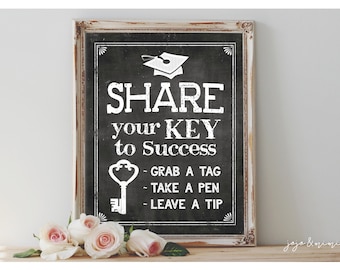 Instant 'Share your Key to Success' Printable Graduation Party Decor Chalkboard Sign Graduation Advice