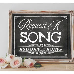Instant « Demandez une chanson et dansez le long » Imprimable chanson de danse demande signe signe DJ chanson Reqiest mariage ou événement décoration numérique