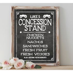 "Custom ""CONCESSION STAND"" druckbares Schild Tafel druckbare Partydekoration LKW-Thema Geburtstagskind druckbare Menüdekoration."