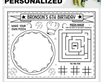 PERSONALIZED PIZZA Happy Birthday Printable Placemat Activity Birthday Coloring Page Kids Birthday Party Placemat Pizza Party
