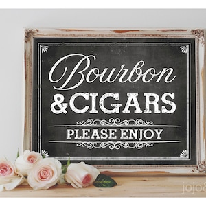 Instant 'BOURBON and SIGAR BAR' afdrukbare 8 x 10, 11 x 14 bruiloft of evenement partij afdrukbare schoolbord sigaar en Bourbon Lounge Bar teken