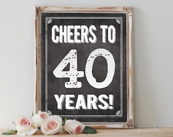 Instant CHEERS TO 40 YEARS Printable 40th Birthday Sign Party Chalkboard Cheers to 40 Years Milestone Birthday Party