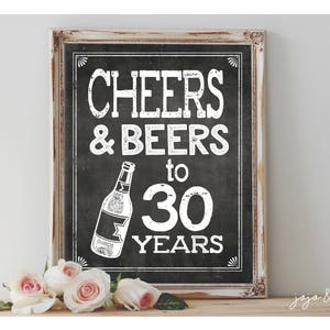 Instant &#39;CHEERS AND BEERS to 30 years&#39; Printable 8x10, 11x14 Chalkboard 30th Birthday Beer Bar Printable Sign
