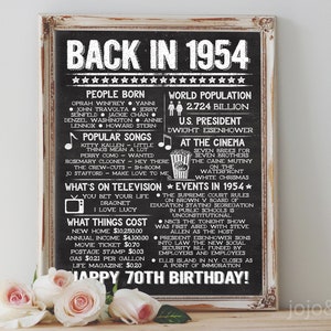 Back in 1954 DRUCKBARE 70. Geburtstag Kreidetafel Poster das Jahr, in dem du geboren wurdest Geburtstag Geschenk 1954 vor 70 Jahren geboren DIY