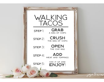 Instant &#39;WALKING TACOS&#39; Printable Event Sign Wedding Fiesta Baby Shower Party Printable Taco Station Size Options