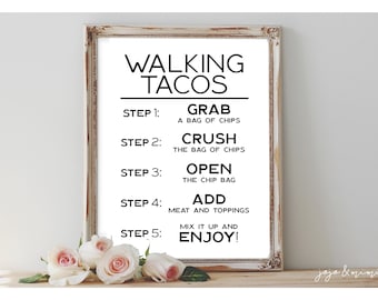 Instant 'WALKING TACOS' Printable Event Sign Wedding Fiesta Baby Shower Party Printable Taco Station Size Options