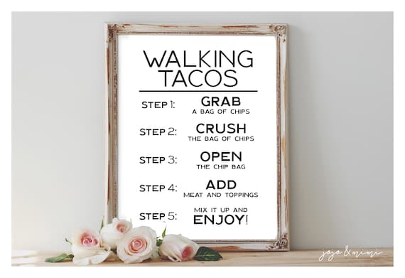 Instant 'WALKING TACOS' Printable Event Sign Wedding Fiesta Baby Shower Party Printable Taco Station Size Options