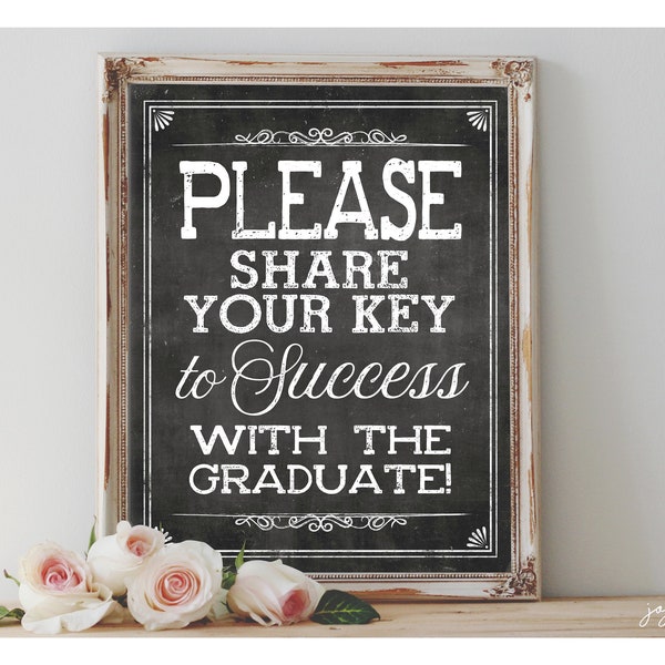 Instant 'Please Share your Key to Success with the Graduate!' Printable Graduation Party Decor Chalkboard Sign Graduation Keys of Advice