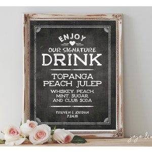 Letrero personalizado 'Disfrute de nuestra bebida exclusiva' para imprimir en pizarra de 8 x 10 o 11 x 14, letrero decorativo para bebidas para fiestas de bodas