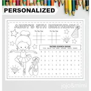 BALLERINA Printable Happy Birthday Ballet Placemat Activity Birthday Coloring Page Instant Download Girls Birthday Placemat Ballet Party