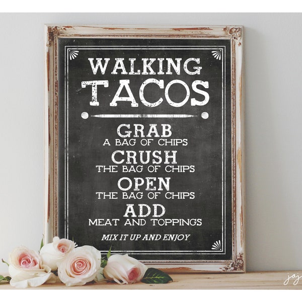 Instant 'WALKING TACOS' Printable Sign Chalkboard Printable Party Fiesta Cinco De Mayo Wedding or Event Decor Size Options