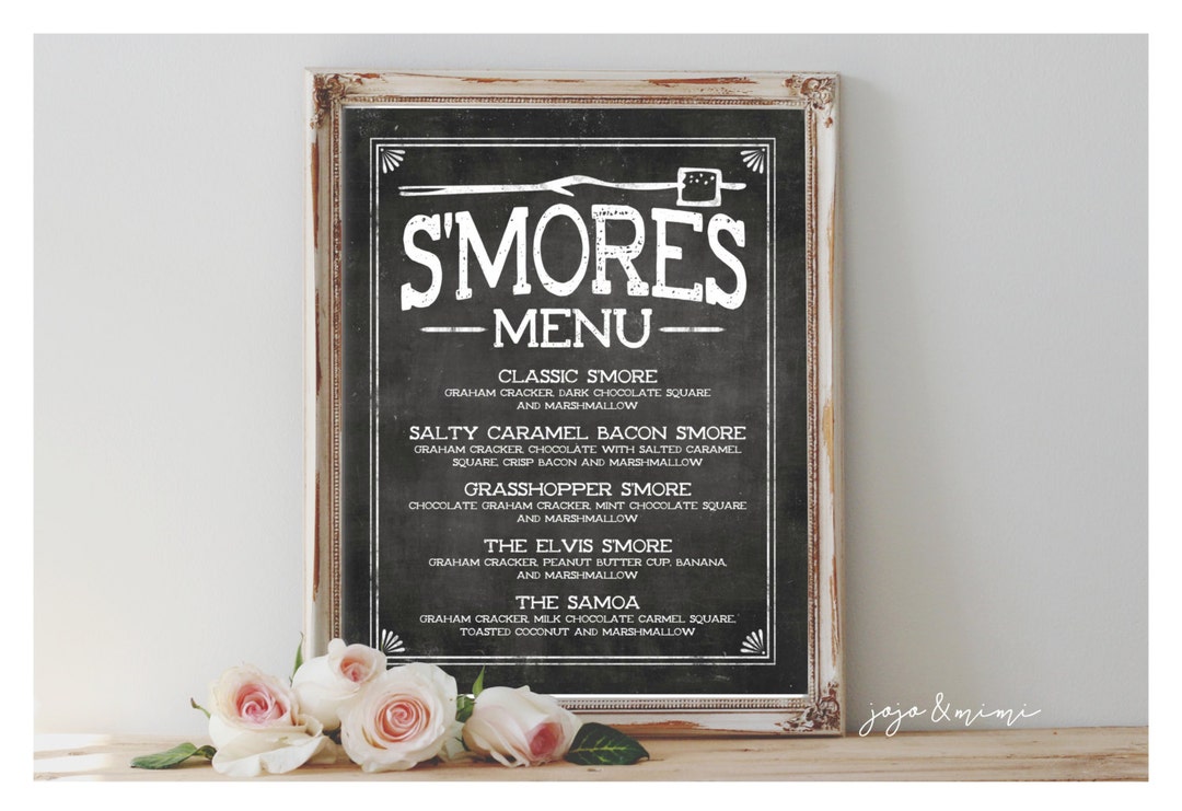 CUSTOM 'S'MORES MENU' Printable 8x10 or 11x14 Sign Chalkboard Printable ...
