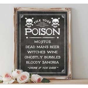 "Custom PICK YOUR POISON ""Bar Drink Menu"" Schild Printable Tafel Halloween Event Hochzeit Printable Party Drink Schild Dekor Skull"