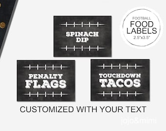 CUSTOMIZED Printable Football Food Labels Chalkboard Sports Theme Mini Football Food Signs Label Football Party Birthday Party