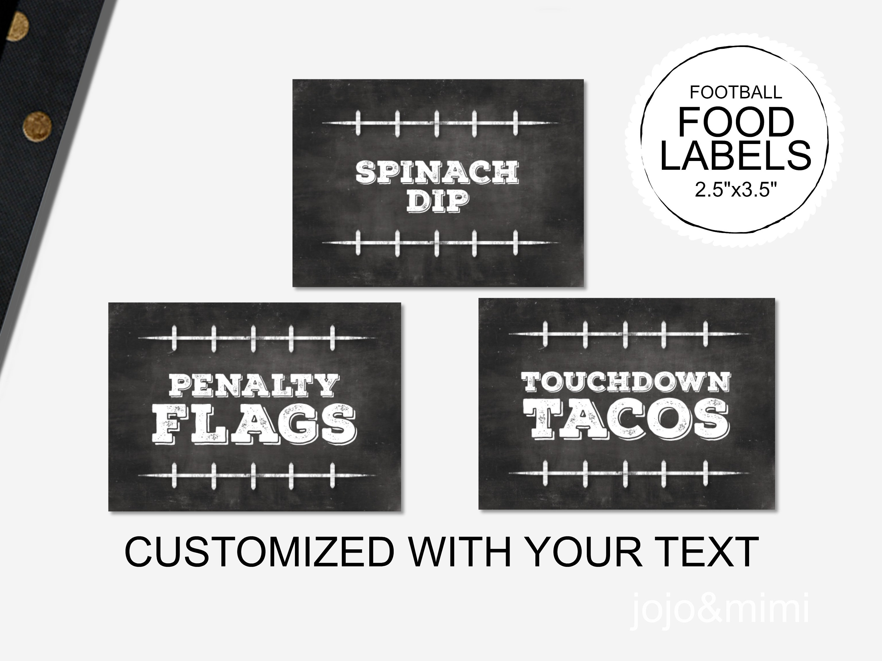 CUSTOMIZED Printable Football Food Labels Chalkboard Sports Theme Mini Football Food Signs Label Football Party Birthday Party