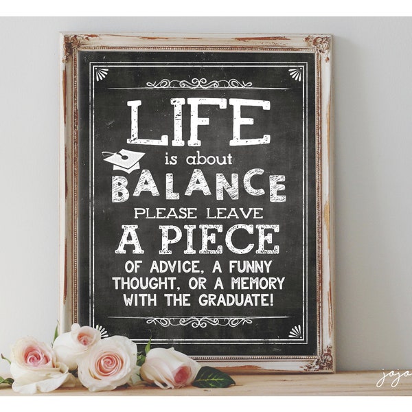 Instant 'Life is about Balance' Please leave a PIECE of advice' Printable Graduation Party Decor Block Guestbook Party Printable Chalkboard