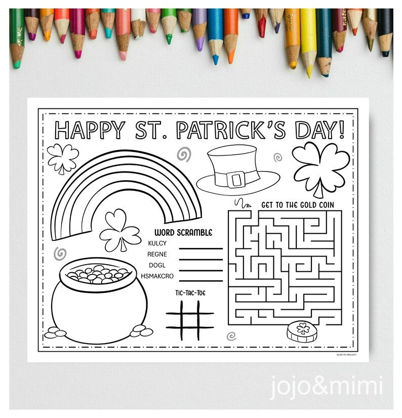 ST PATRICKS Printable Placemat Activity Shamrock Rainbow Coloring…