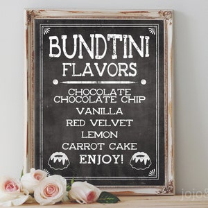Sinal para impressão personalizado 'BUNDTINI SABORES' Quadro-negro para impressão Mesa de sobremesa Bundtini Sinal para casamento em qualquer tamanho de evento