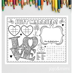 WEDDING Printable Placemat Wedding Day Activity Kids Activity Just Married Printable Activity Page Word Search Coloring Sheet