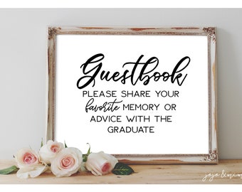 Instant 'GUESTBOOK Please share a memory or advice' Printable Graduation favorite memory or advice Simple Modern Sign