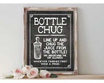 Instant &#39;BOTTLE CHUG&#39; Printable 8x10, 11x14 Sign Baby Shower Game Digital File Chalkboard Drink From the Baby Bottle