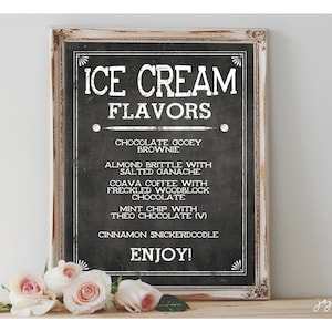 Enseigne imprimable personnalisée « SAVEURS DE GLACE » Tableau imprimable Table des desserts imprimable Enseigne de menu de crème glacée Mariage tout événement Salon de crème glacée