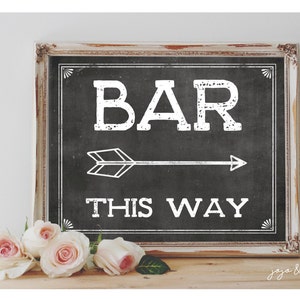 Instant 'BAR THIS WAY' balk pijl rechts en links directionele afdrukbare 8 x 10, 11 x 14 bruiloft partij afdrukbaar schoolbord