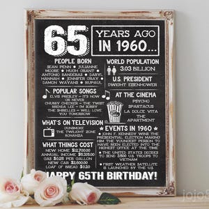Instant &#39;Back in 1960&#39; Printable Year You Were Born Birthday Sign Party Printable Chalkboard 65th BDay Facts and Info 1960