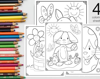 PAGINE DA COLORARE DI PASQUA Per bambini Pasqua stampabile per bambini da colorare Attività del coniglietto di Pasqua Fogli da colorare Download istantaneo