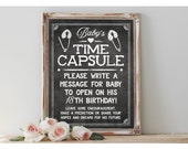 Instant TIME CAPSULE Printable Baby BOY Shower Time Capsule Sign with Notecard Chalkboard Boy Version 18th Birthday Wishes