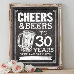 Instant &#39;CHEERS AND BEERS to 30 years&#39; Share your photos! Hashtag Printable 8x10, 11x14 Chalkboard 30th Birthday Sign